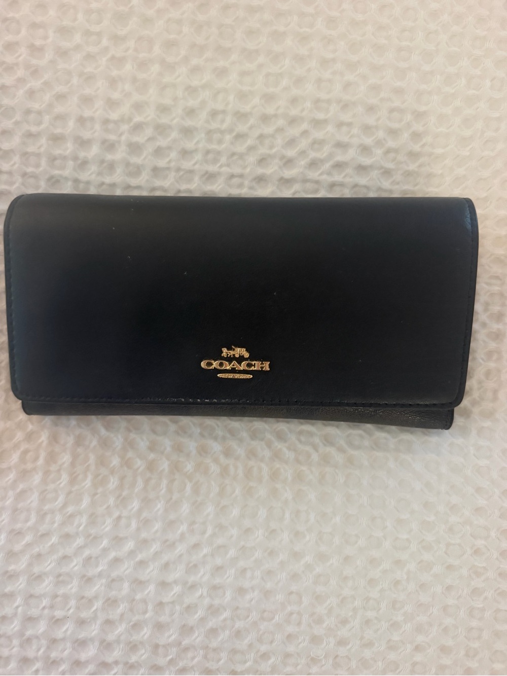 Coach Black Leather Continental Wallet with Gold Logo